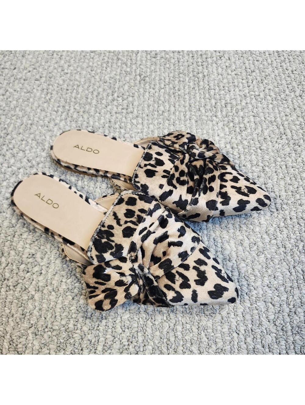ALDO Leopard Print Pointed Toe Bow Mule Flats Size 9